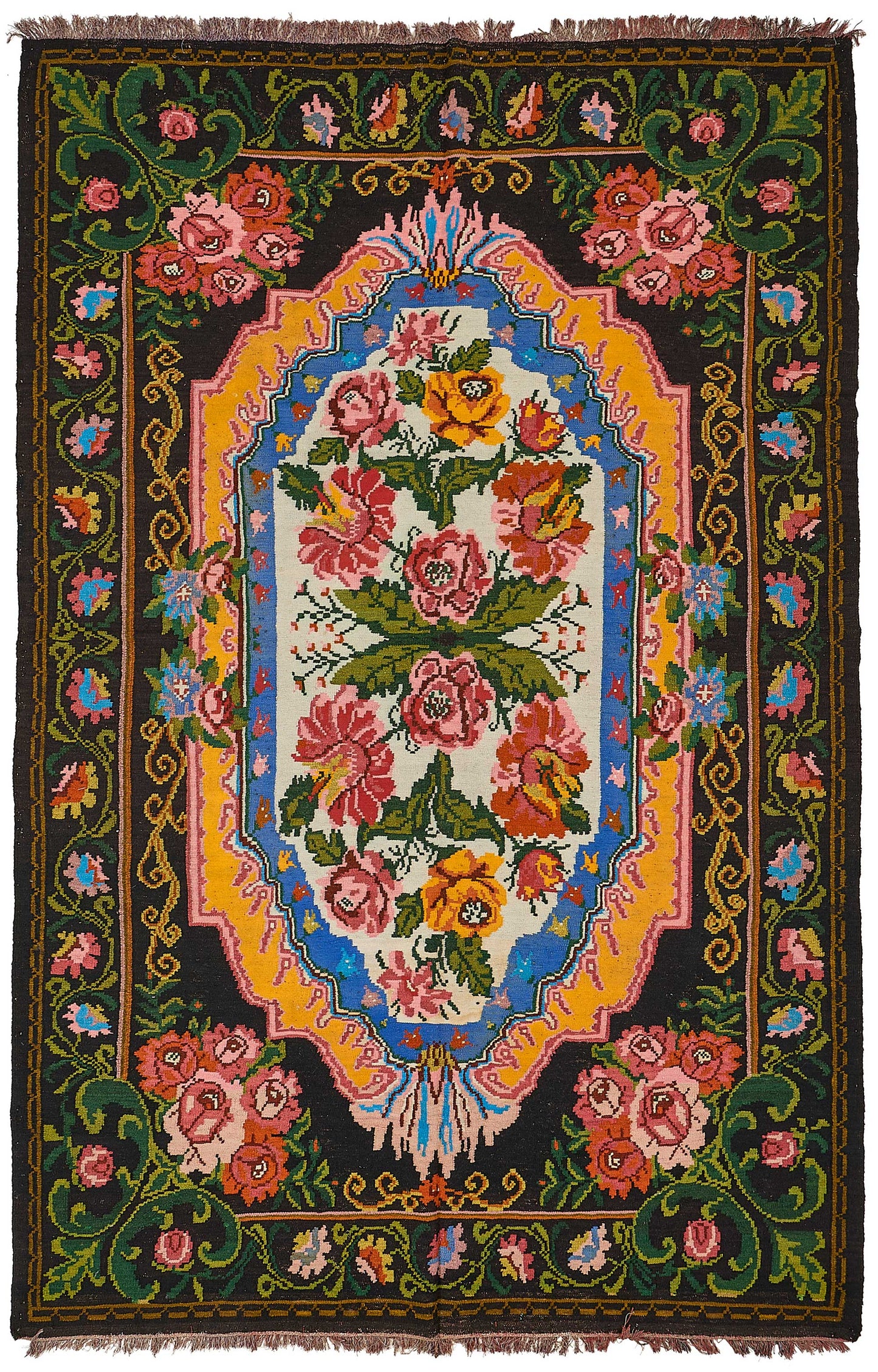 7x10 Black Vintage Moldovan Kilim Rug - 51293