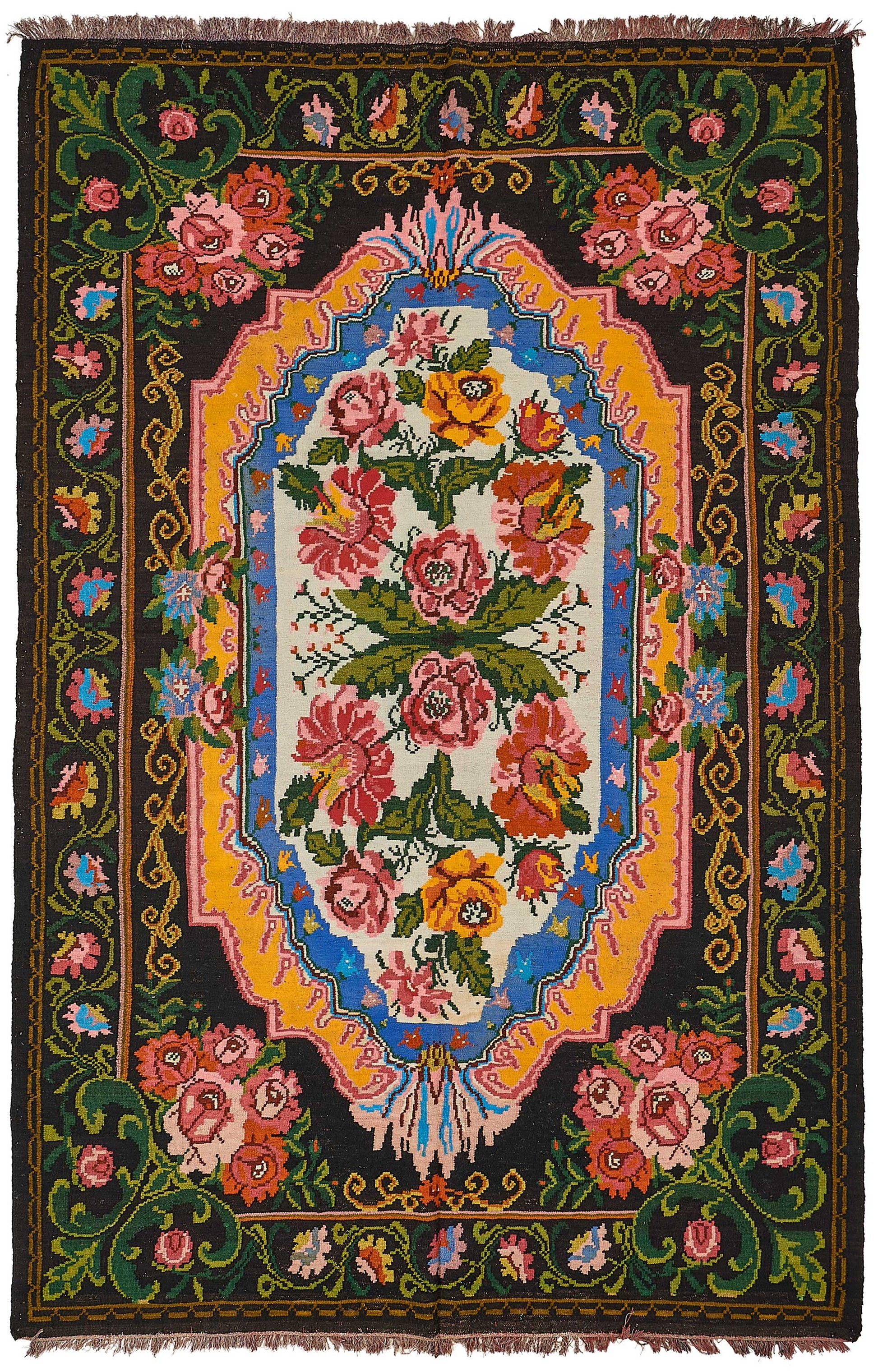 7x10 Black Vintage Moldovan Kilim Rug - 51293