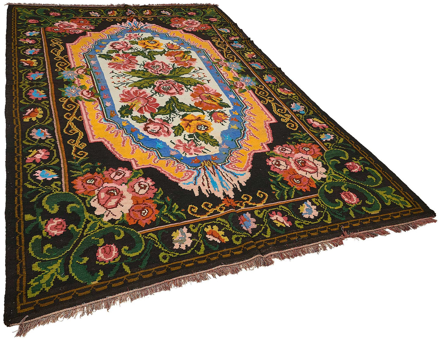 7x10 Black Vintage Moldovan Kilim Rug - 51293