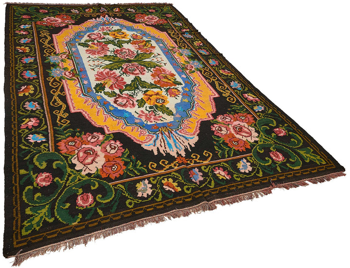 7x10 Black Vintage Moldovan Kilim Rug - 51293