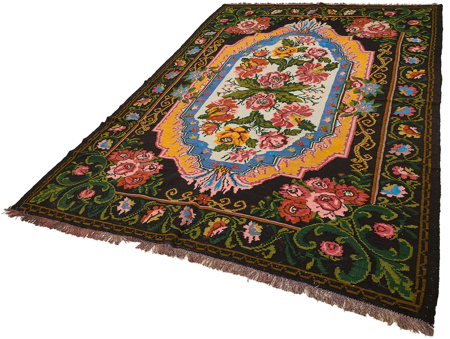 7x10 Black Vintage Moldovan Kilim Rug - 51293
