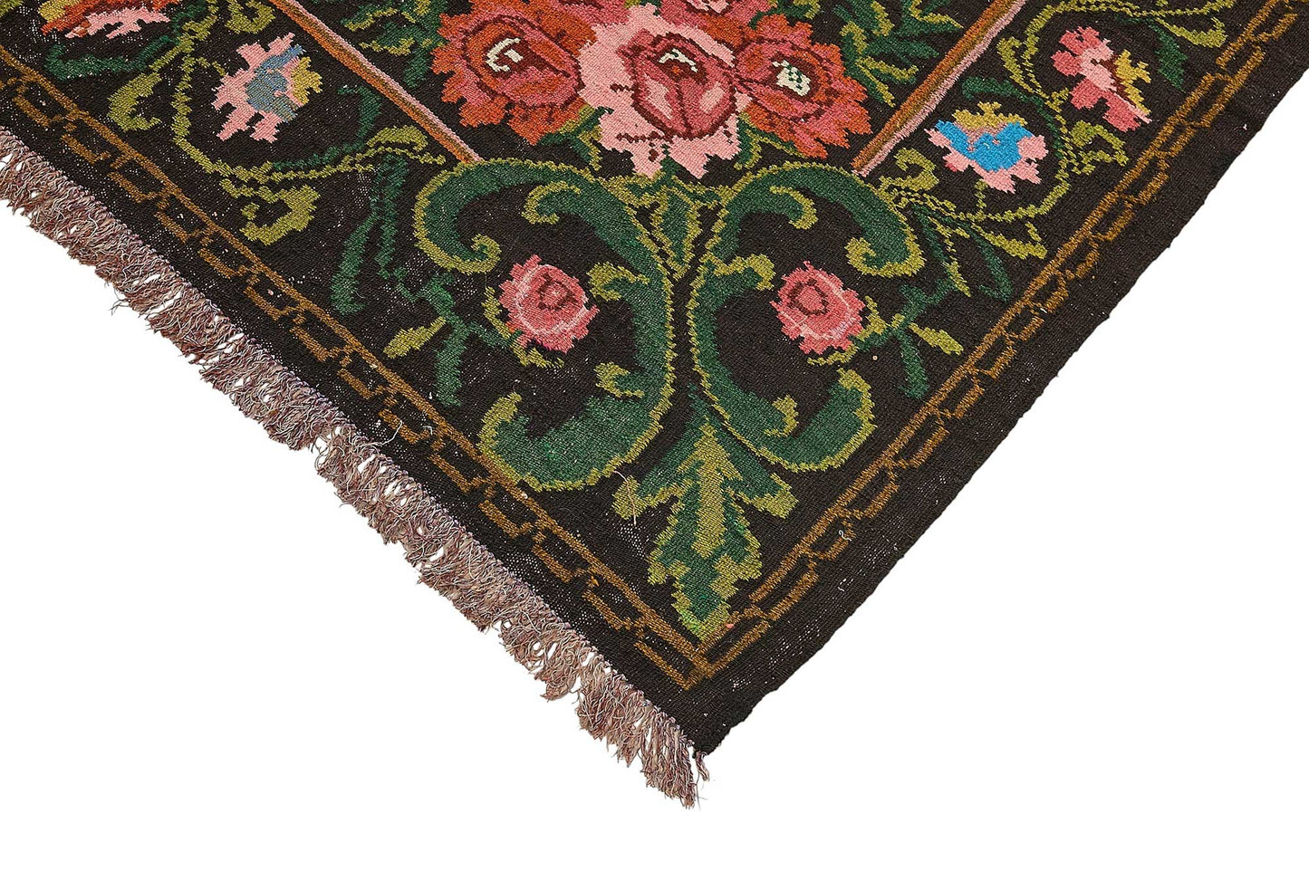 7x10 Black Vintage Moldovan Kilim Rug - 51293
