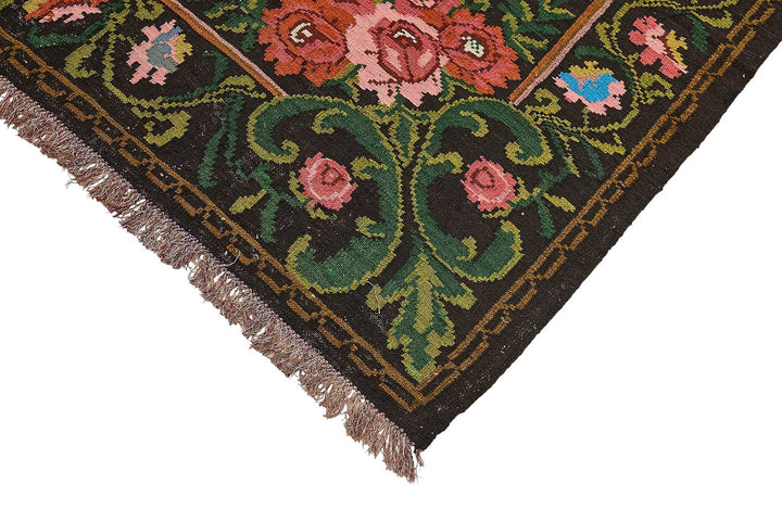 7x10 Black Vintage Moldovan Kilim Rug - 51293