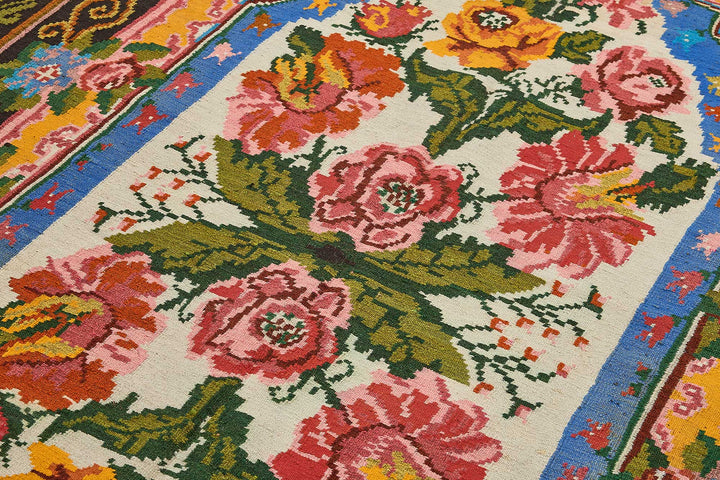 7x10 Black Vintage Moldovan Kilim Rug - 51293