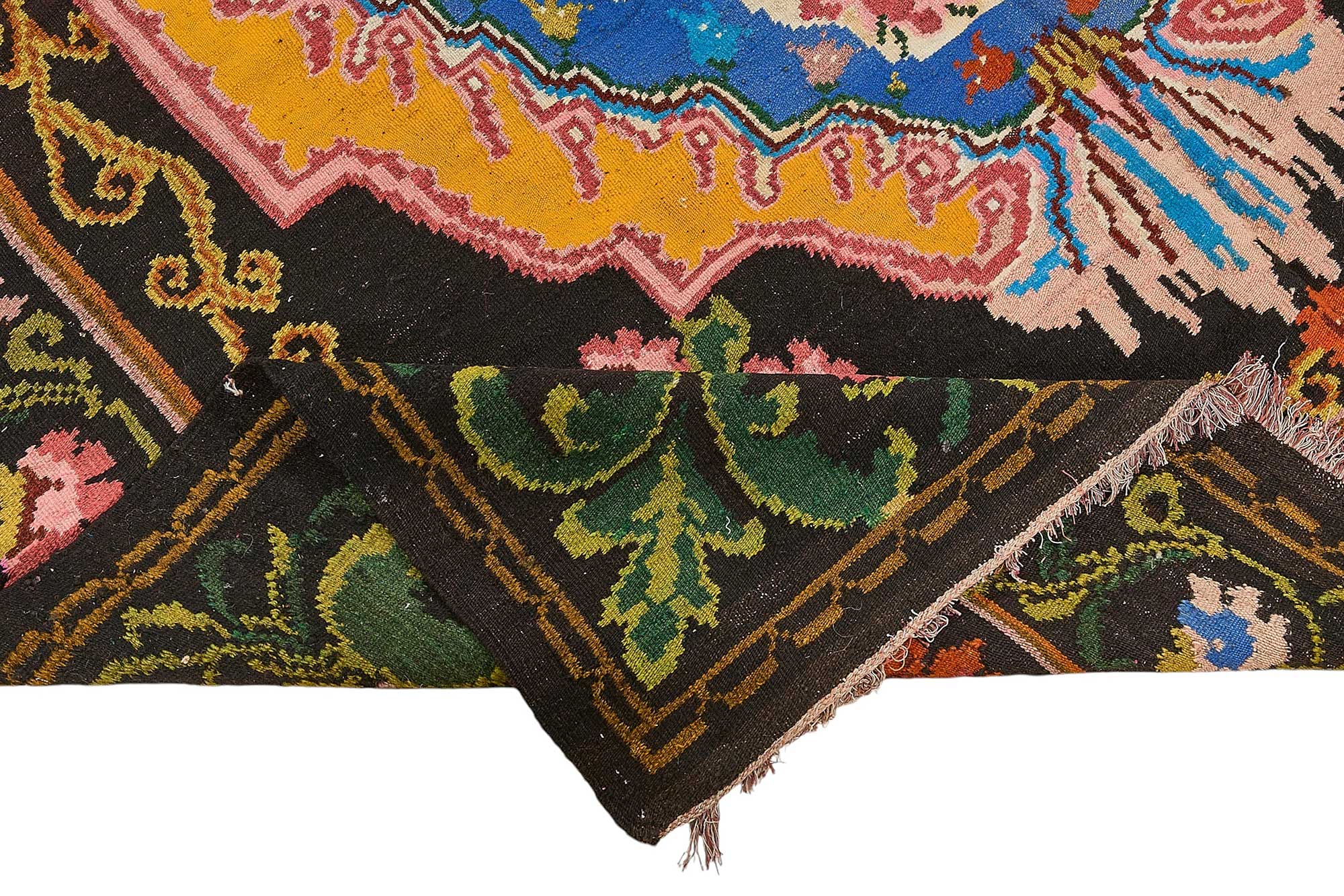 7x10 Black Vintage Moldovan Kilim Rug - 51293