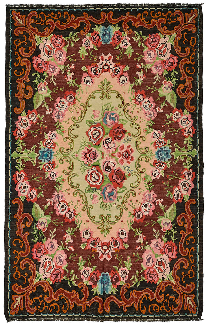 6x10 Black Vintage Moldovan Kilim Rug - 51294