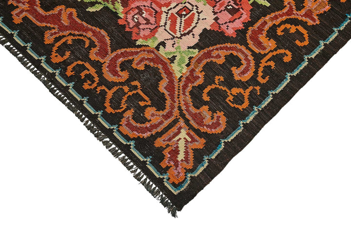 6x10 Black Vintage Moldovan Kilim Rug - 51294