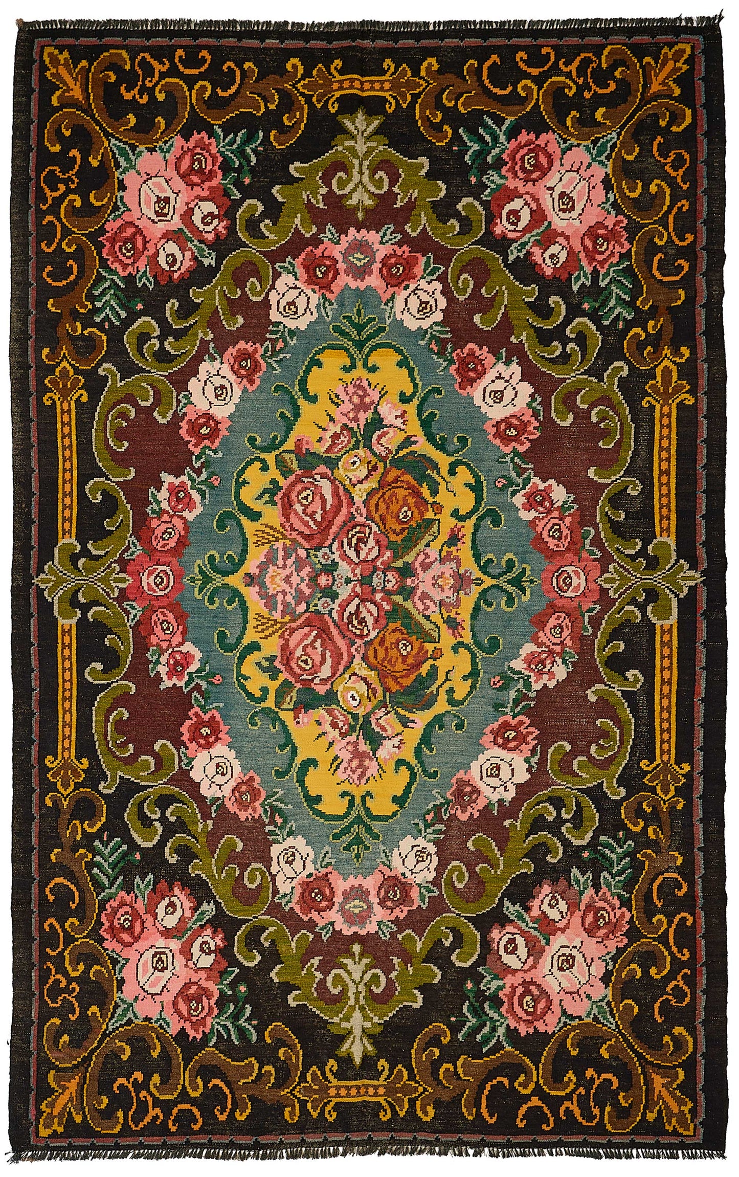 7x11 Black Vintage Moldovan Kilim Rug - 51295