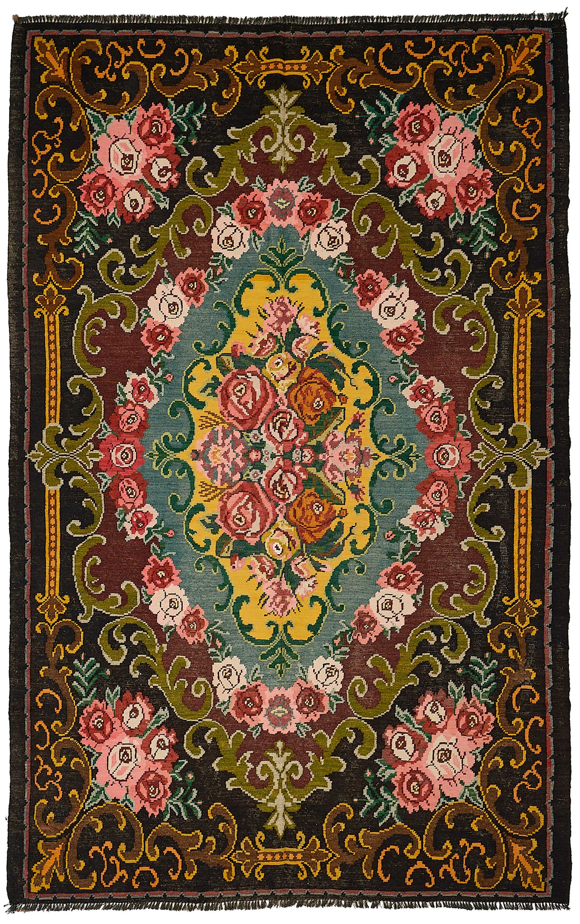 7x11 Black Vintage Moldovan Kilim Rug - 51295