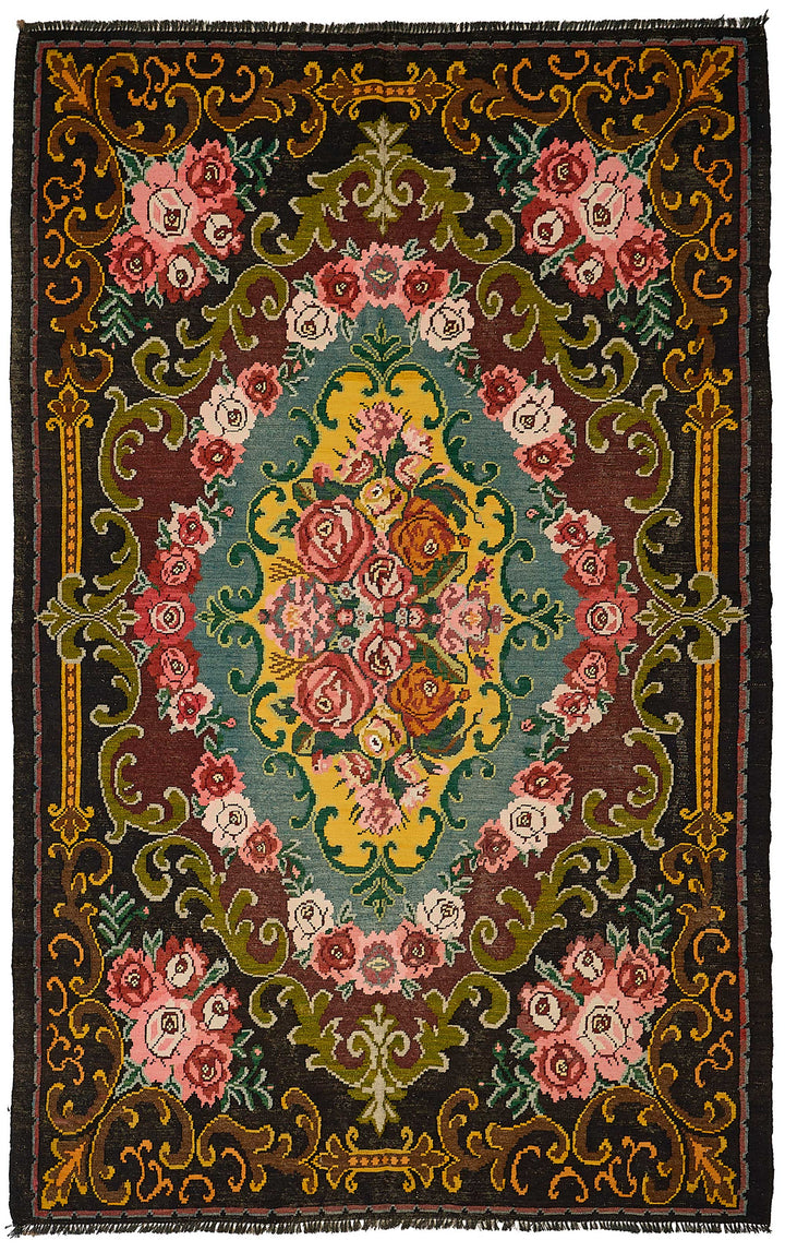 7x11 Black Vintage Moldovan Kilim Rug - 51295