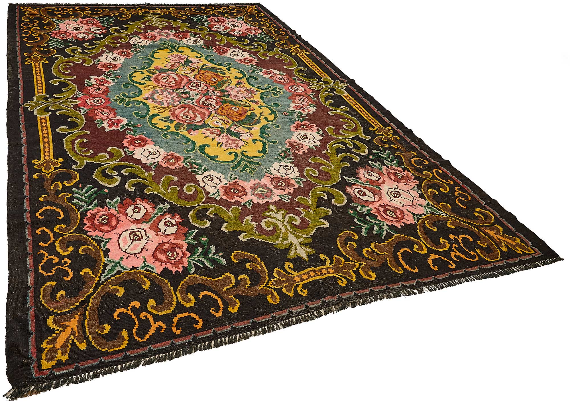 7x11 Black Vintage Moldovan Kilim Rug - 51295