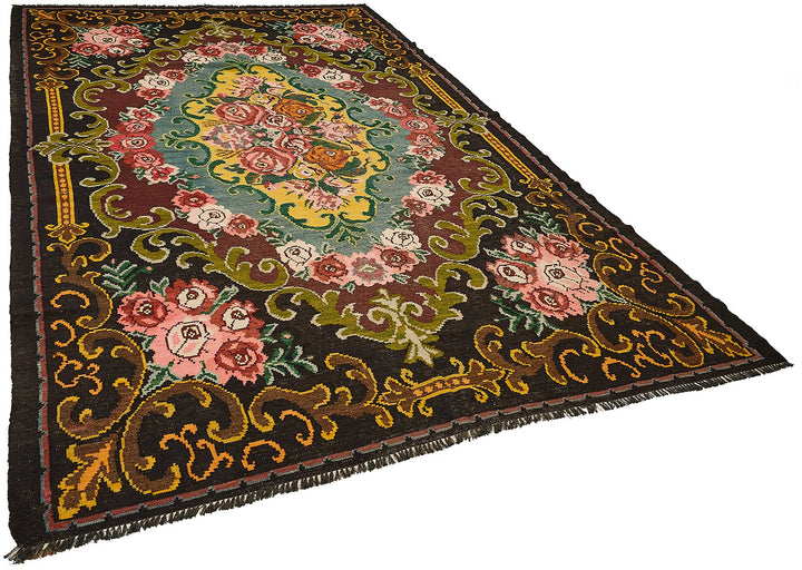 7x11 Black Vintage Moldovan Kilim Rug - 51295