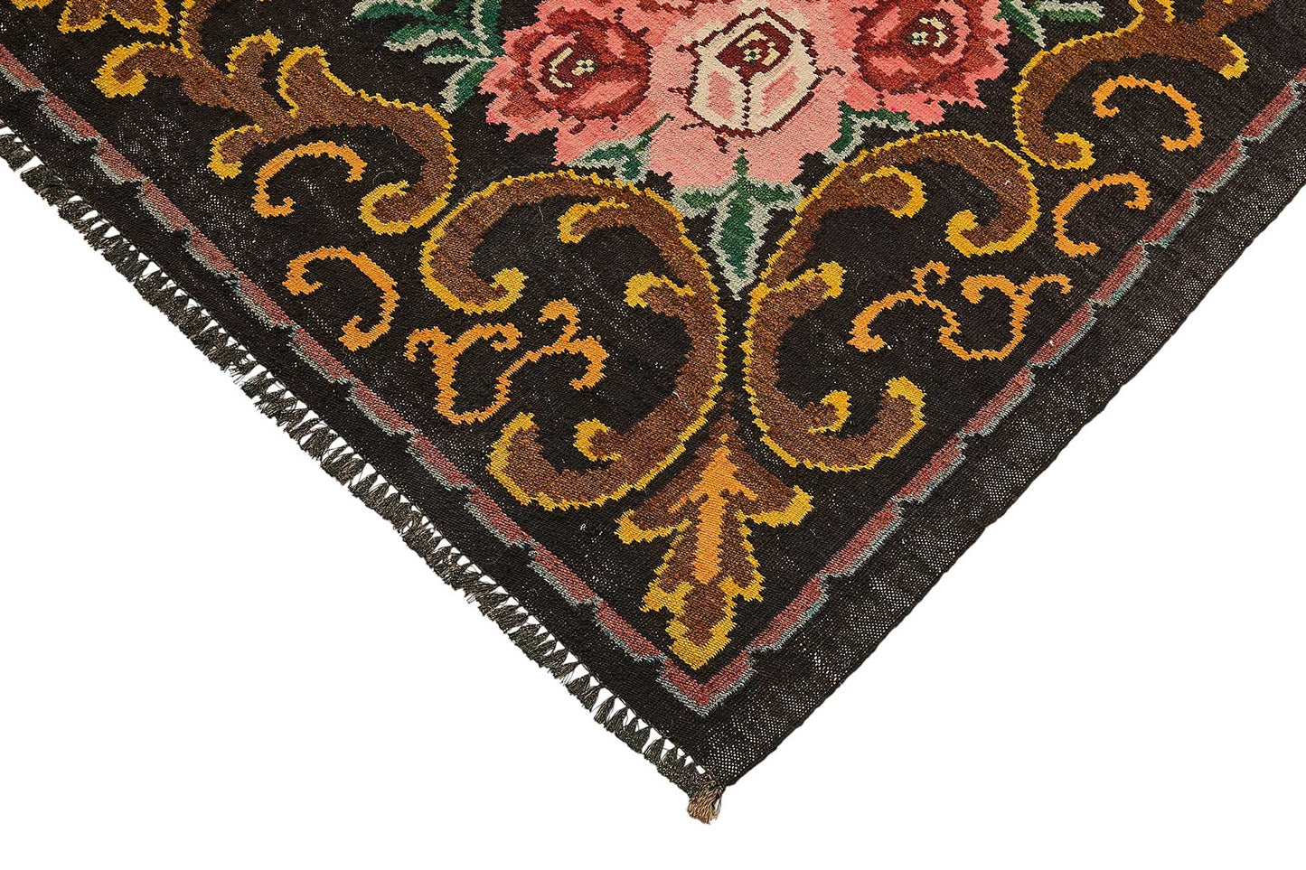 7x11 Black Vintage Moldovan Kilim Rug - 51295