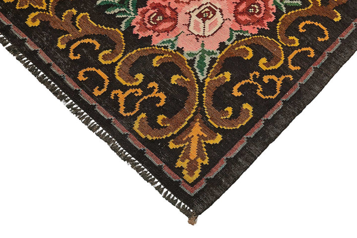 7x11 Black Vintage Moldovan Kilim Rug - 51295