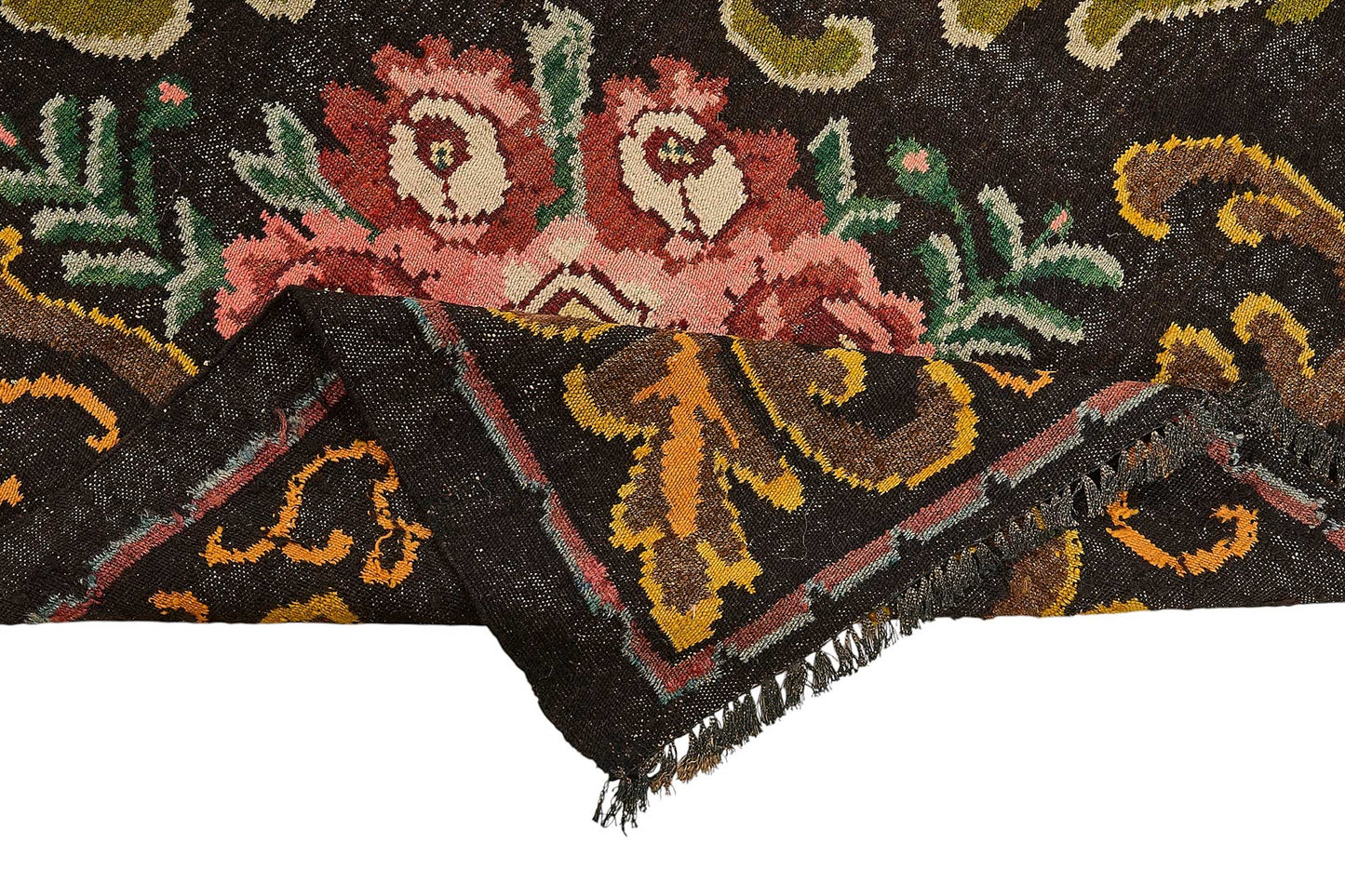 7x11 Black Vintage Moldovan Kilim Rug - 51295