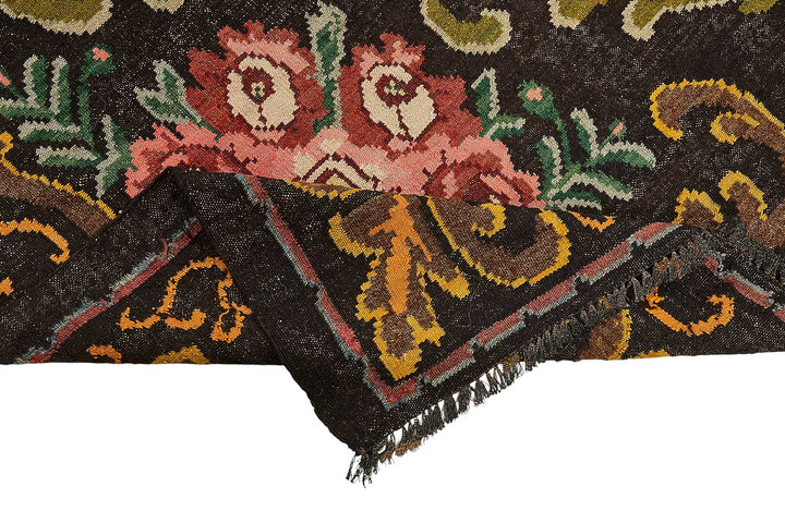 7x11 Black Vintage Moldovan Kilim Rug - 51295
