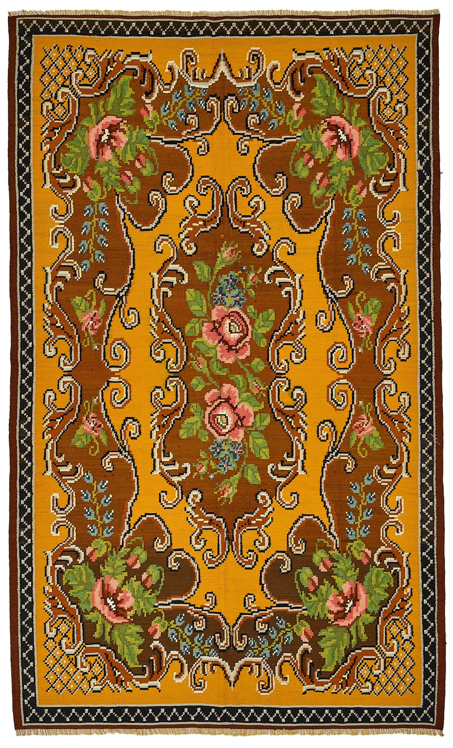6x9 Yellow Vintage Moldovan Kilim Rug - 51296