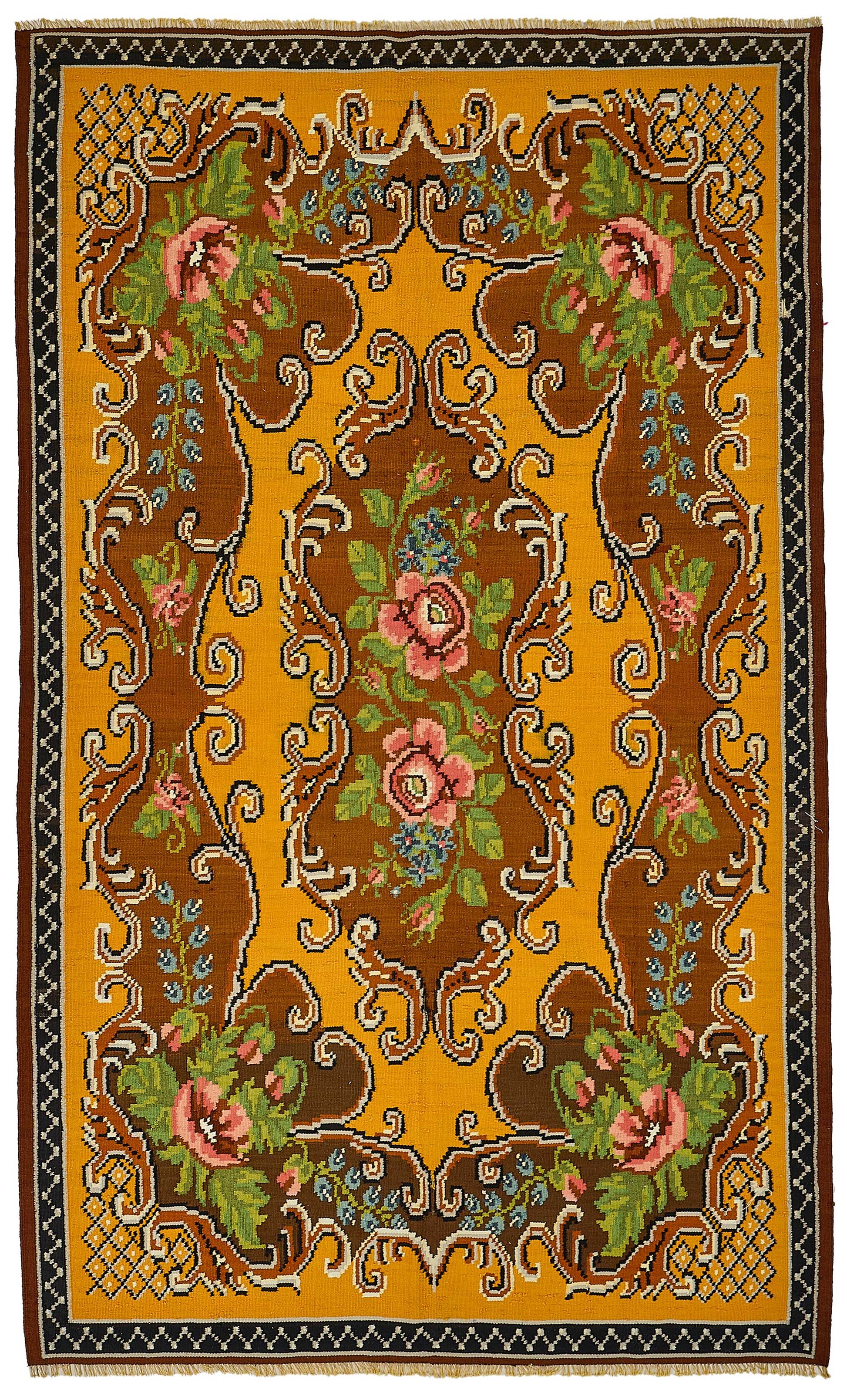 6x9 Yellow Vintage Moldovan Kilim Rug - 51296