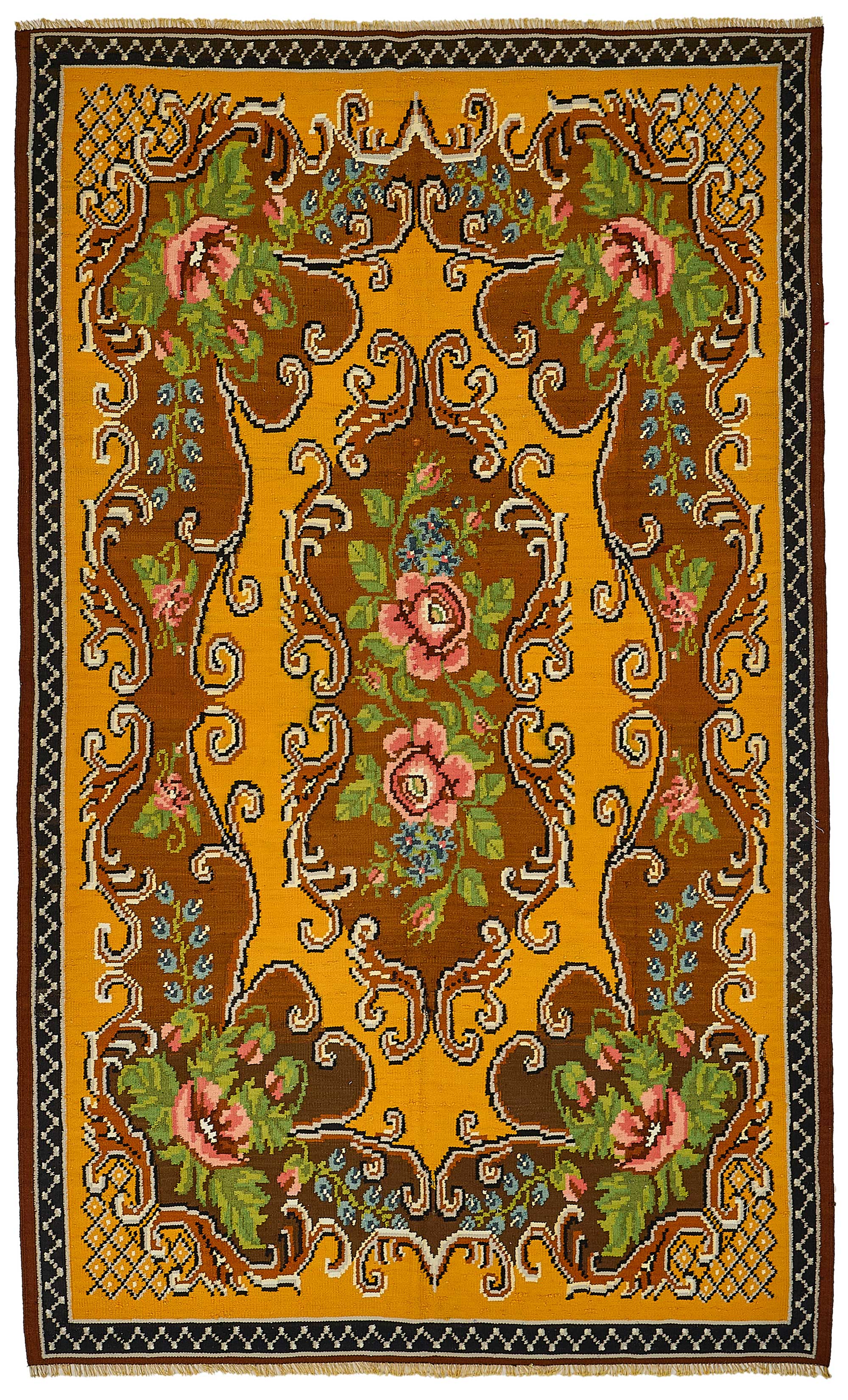 6x9 Yellow Vintage Moldovan Kilim Rug - 51296
