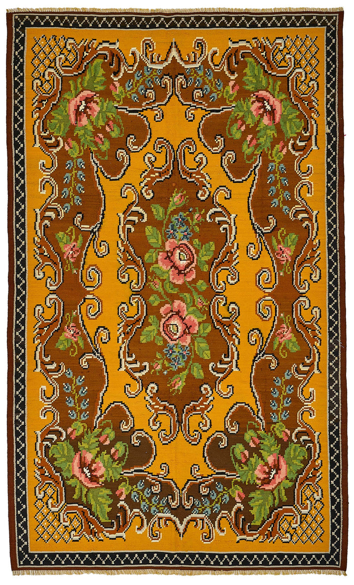 6x9 Yellow Vintage Moldovan Kilim Rug - 51296