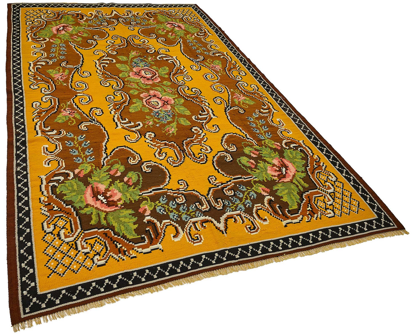 6x9 Yellow Vintage Moldovan Kilim Rug - 51296