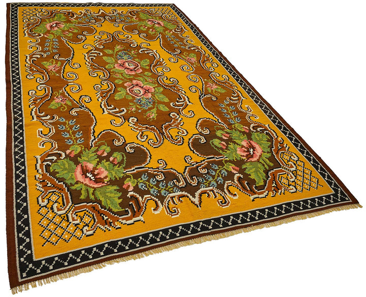 6x9 Yellow Vintage Moldovan Kilim Rug - 51296