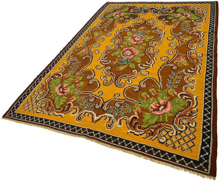 6x9 Yellow Vintage Moldovan Kilim Rug - 51296