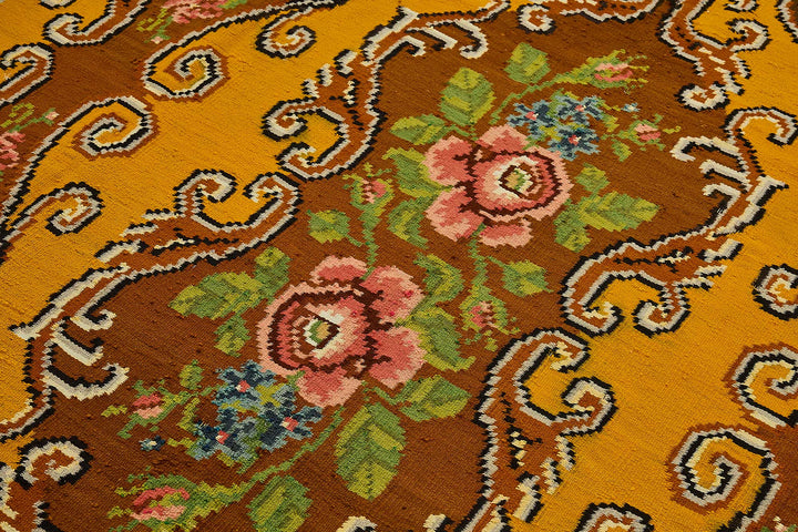 6x9 Yellow Vintage Moldovan Kilim Rug - 51296