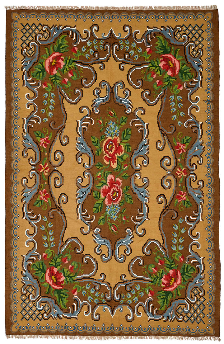 6x9 Brown Vintage Moldovan Kilim Rug - 51298