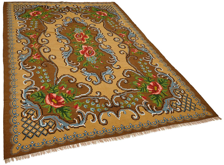 6x9 Brown Vintage Moldovan Kilim Rug - 51298