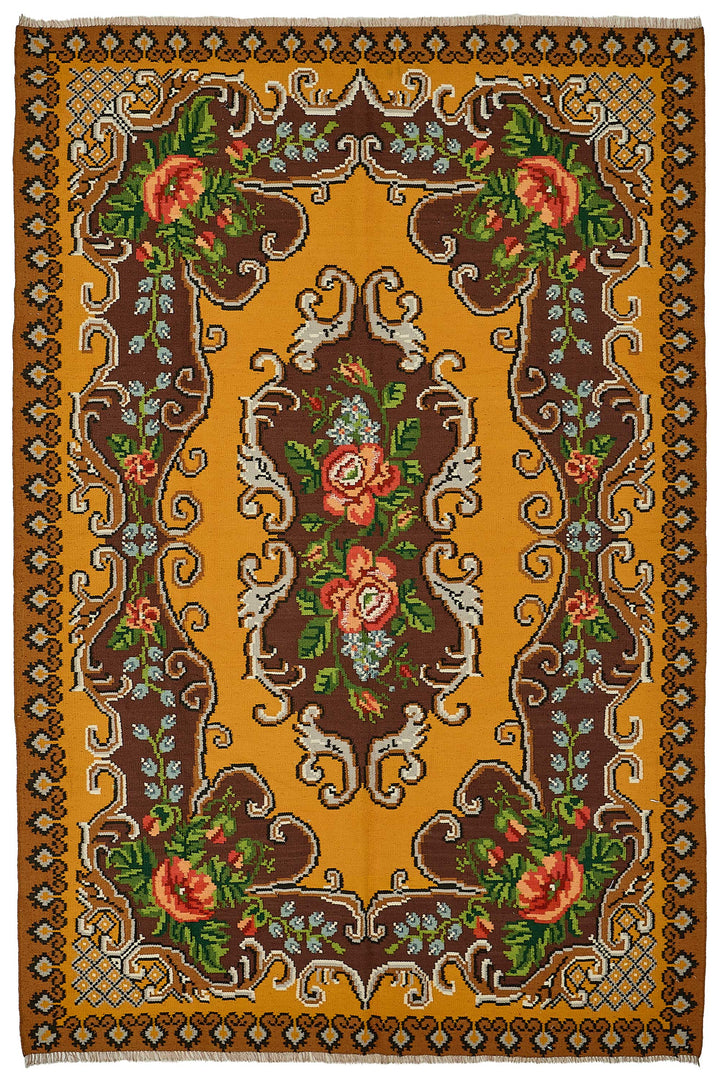 6x9 Yellow Vintage Moldovan Kilim Rug - 51300