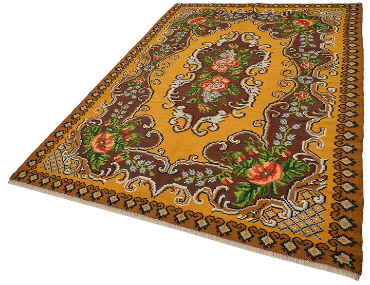 6x9 Yellow Vintage Moldovan Kilim Rug - 51300