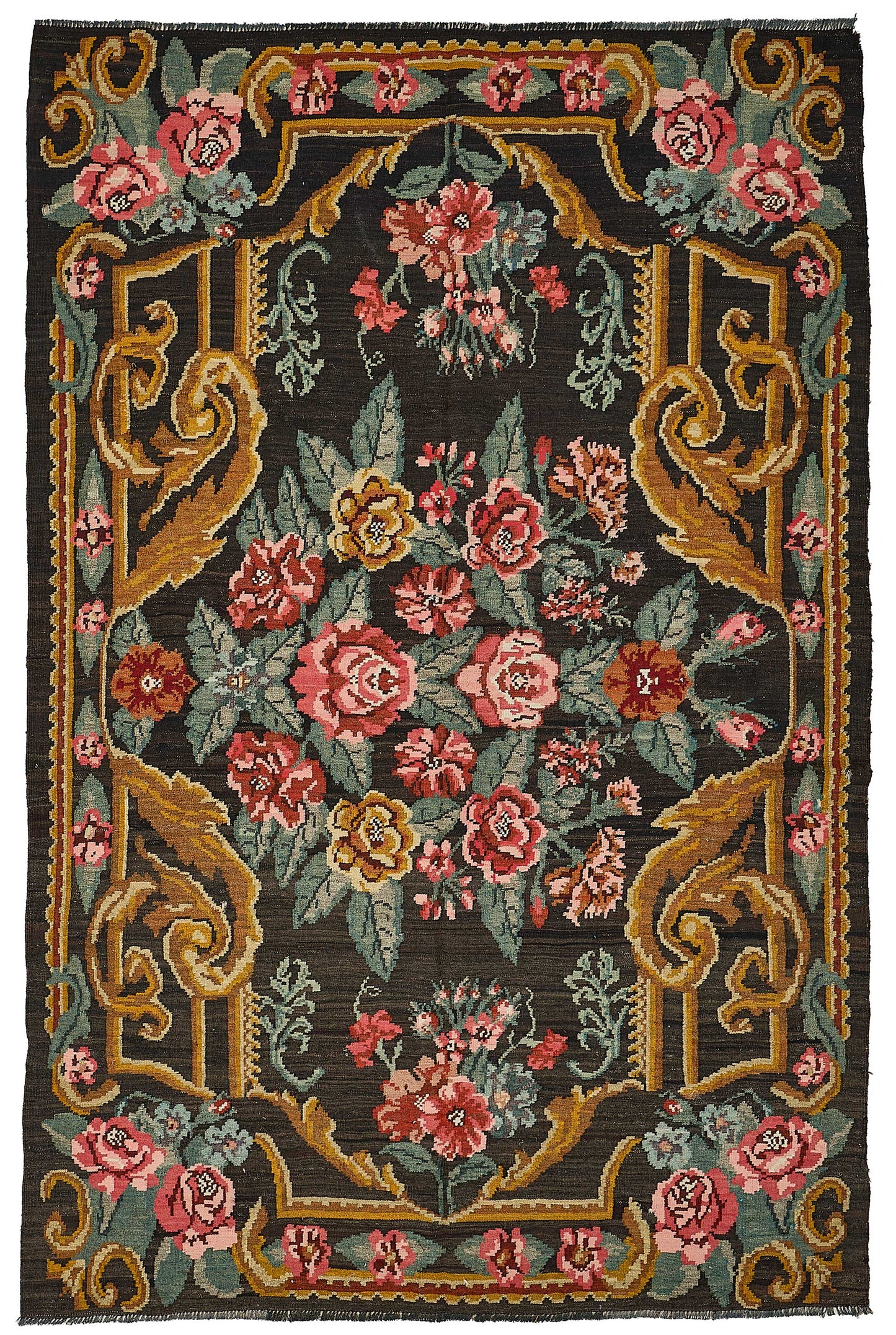 6x9 Black Vintage Moldovan Kilim Rug - 51301