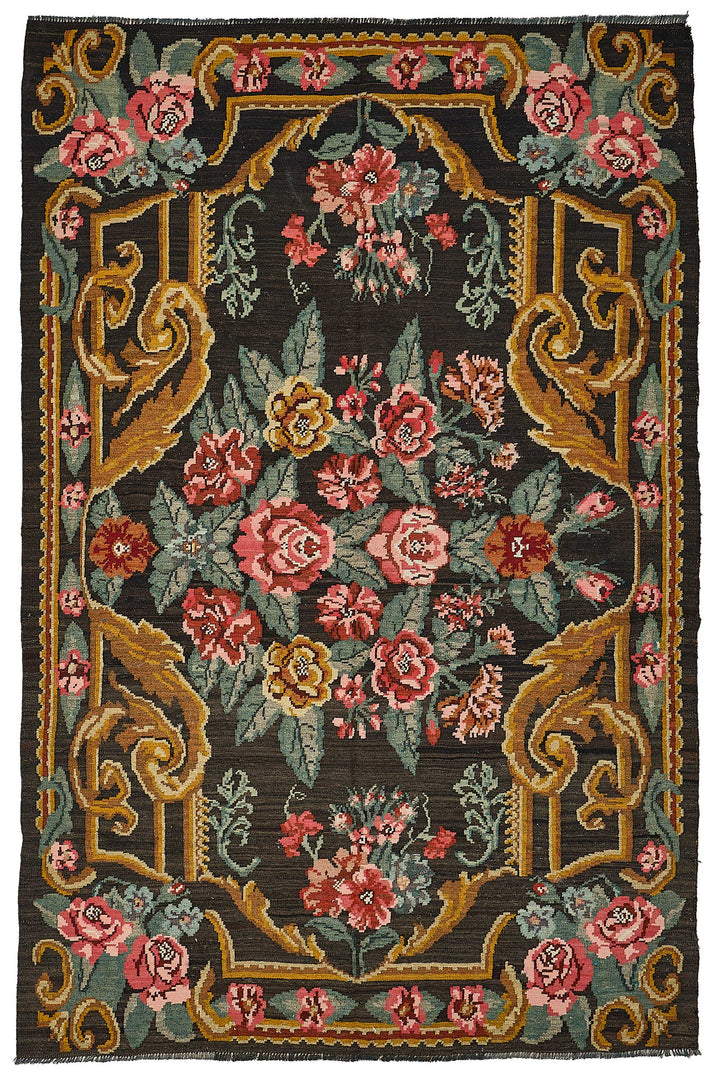 6x9 Black Vintage Moldovan Kilim Rug - 51301
