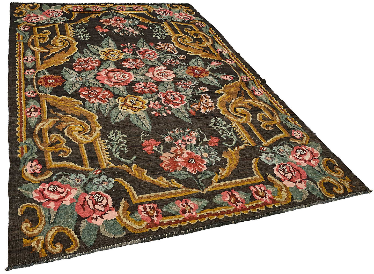 6x9 Black Vintage Moldovan Kilim Rug - 51301