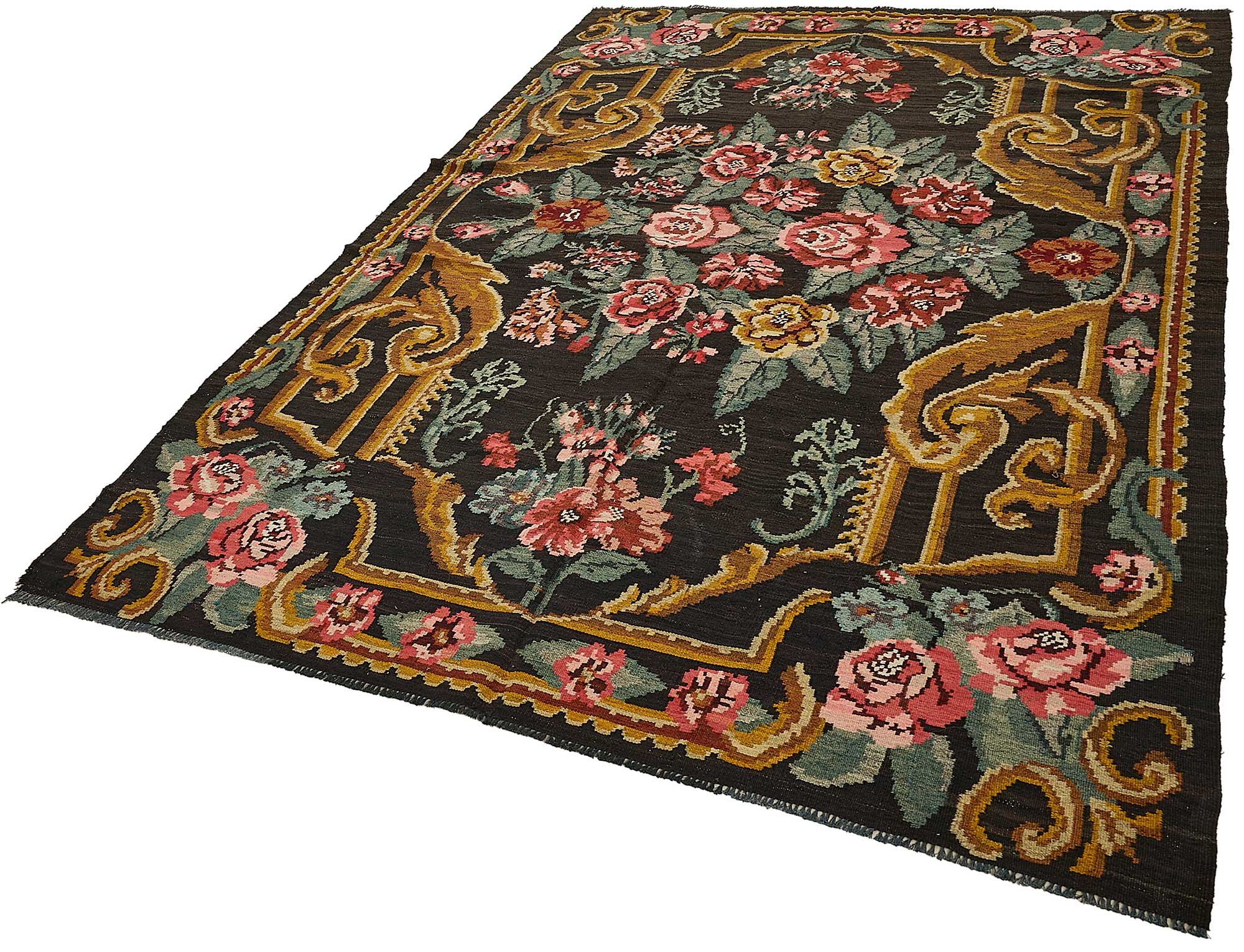 6x9 Black Vintage Moldovan Kilim Rug - 51301