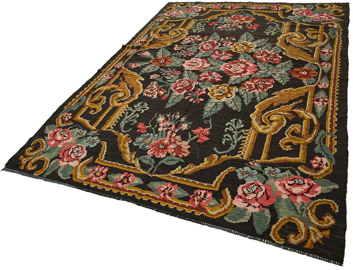 6x9 Black Vintage Moldovan Kilim Rug - 51301
