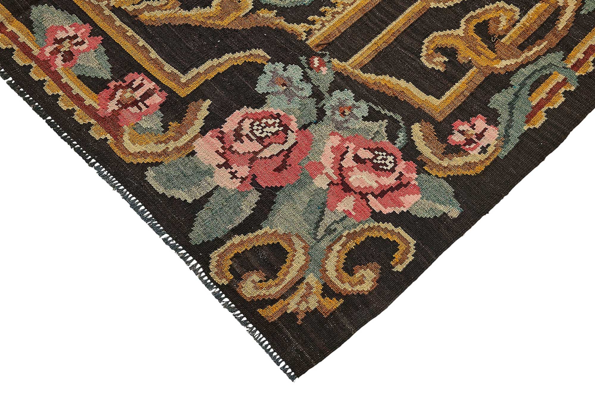 6x9 Black Vintage Moldovan Kilim Rug - 51301