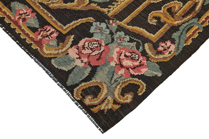 6x9 Black Vintage Moldovan Kilim Rug - 51301