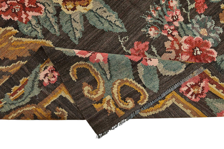 6x9 Black Vintage Moldovan Kilim Rug - 51301