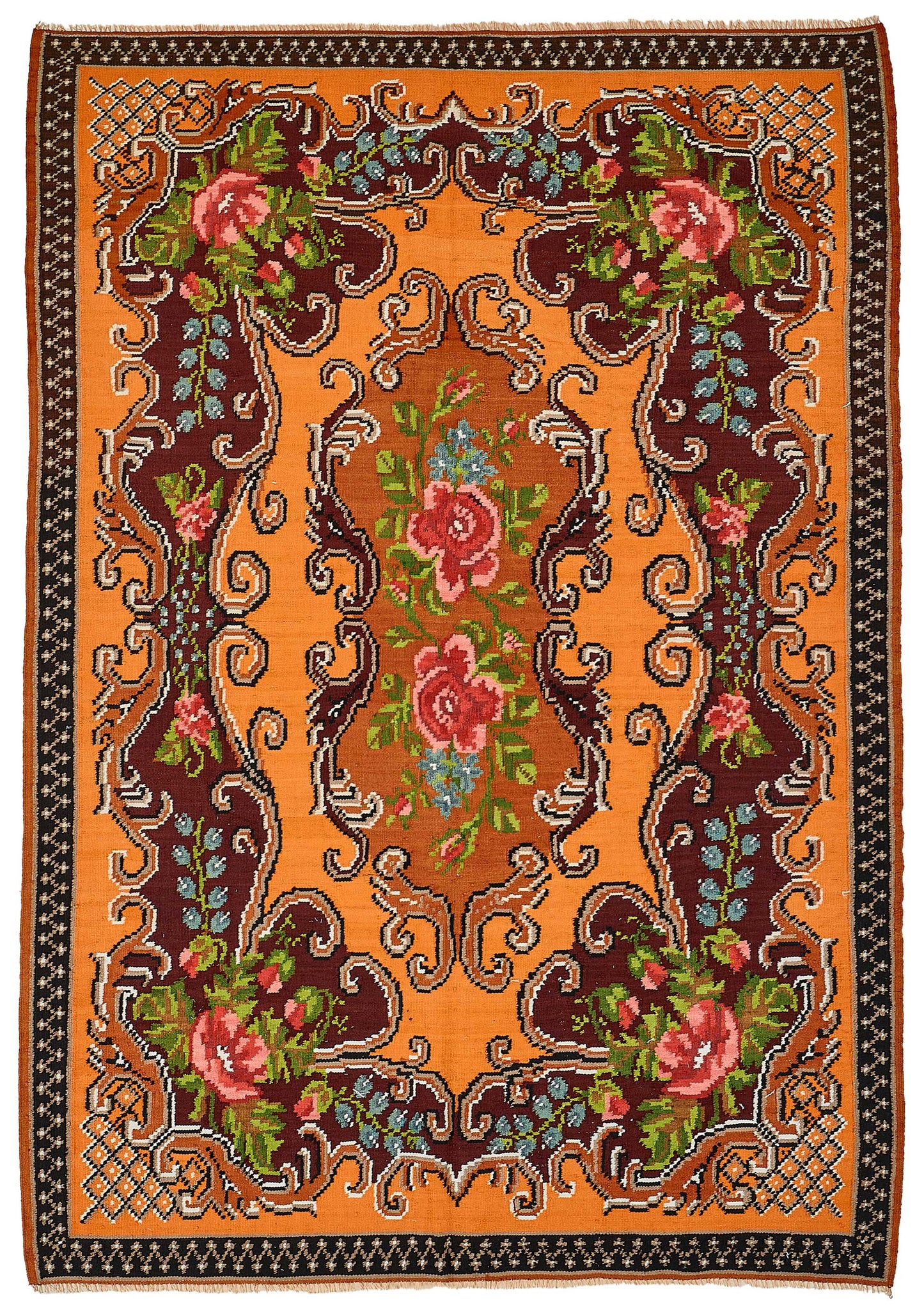 6x9 Orange Vintage Moldovan Kilim Rug - 51302