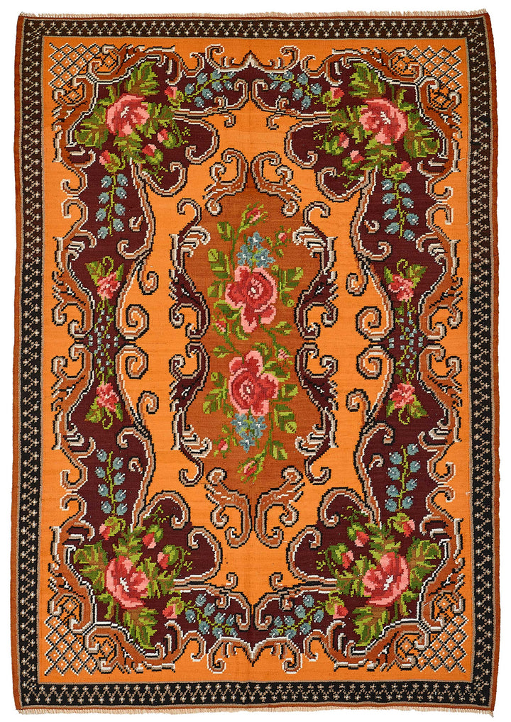 6x9 Orange Vintage Moldovan Kilim Rug - 51302