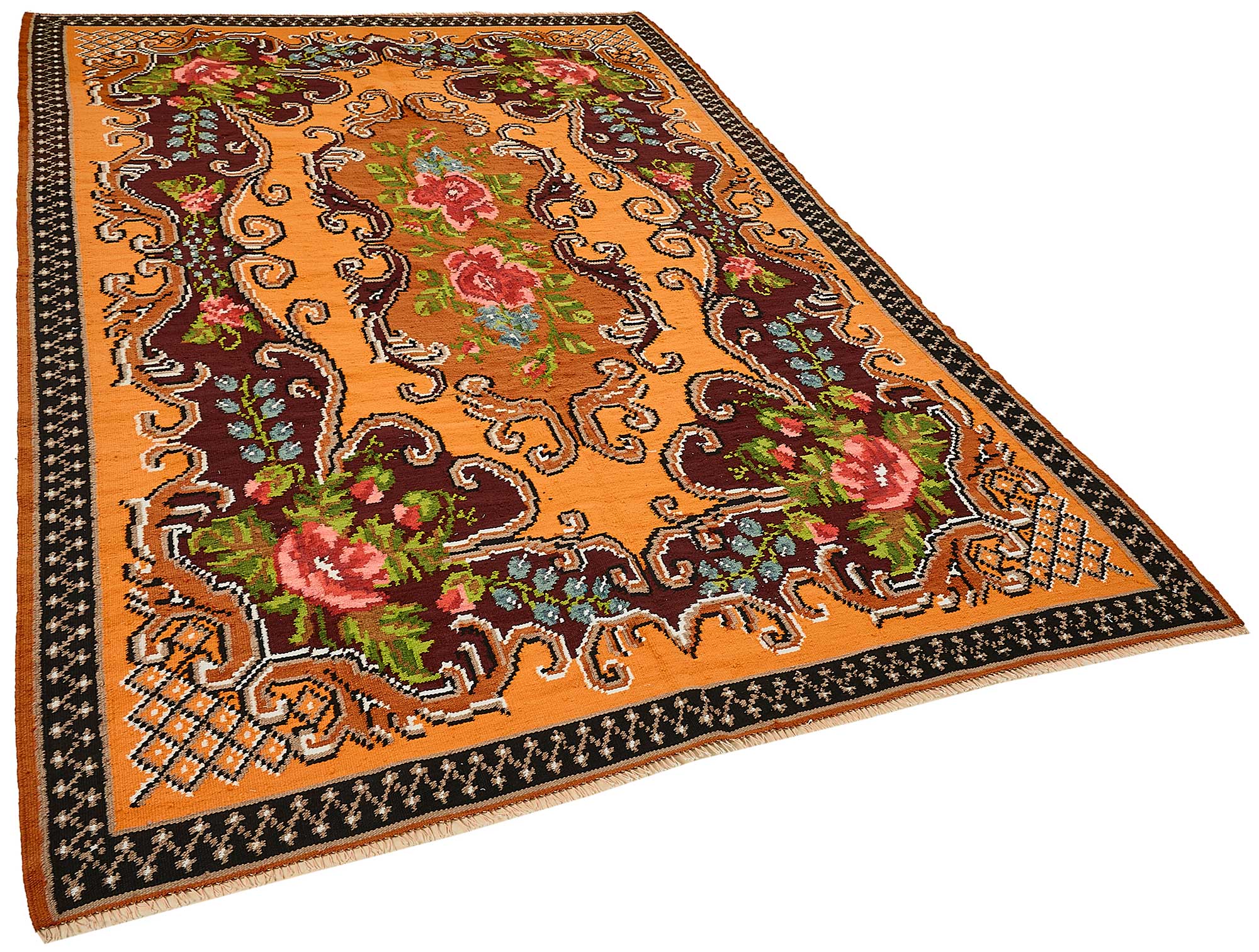 6x9 Orange Vintage Moldovan Kilim Rug - 51302