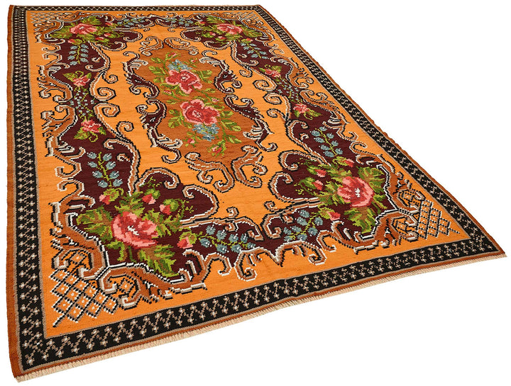 6x9 Orange Vintage Moldovan Kilim Rug - 51302