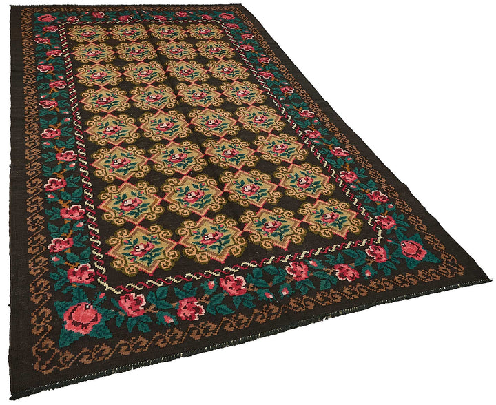 5x9 Black Vintage Moldovan Kilim Rug - 51303
