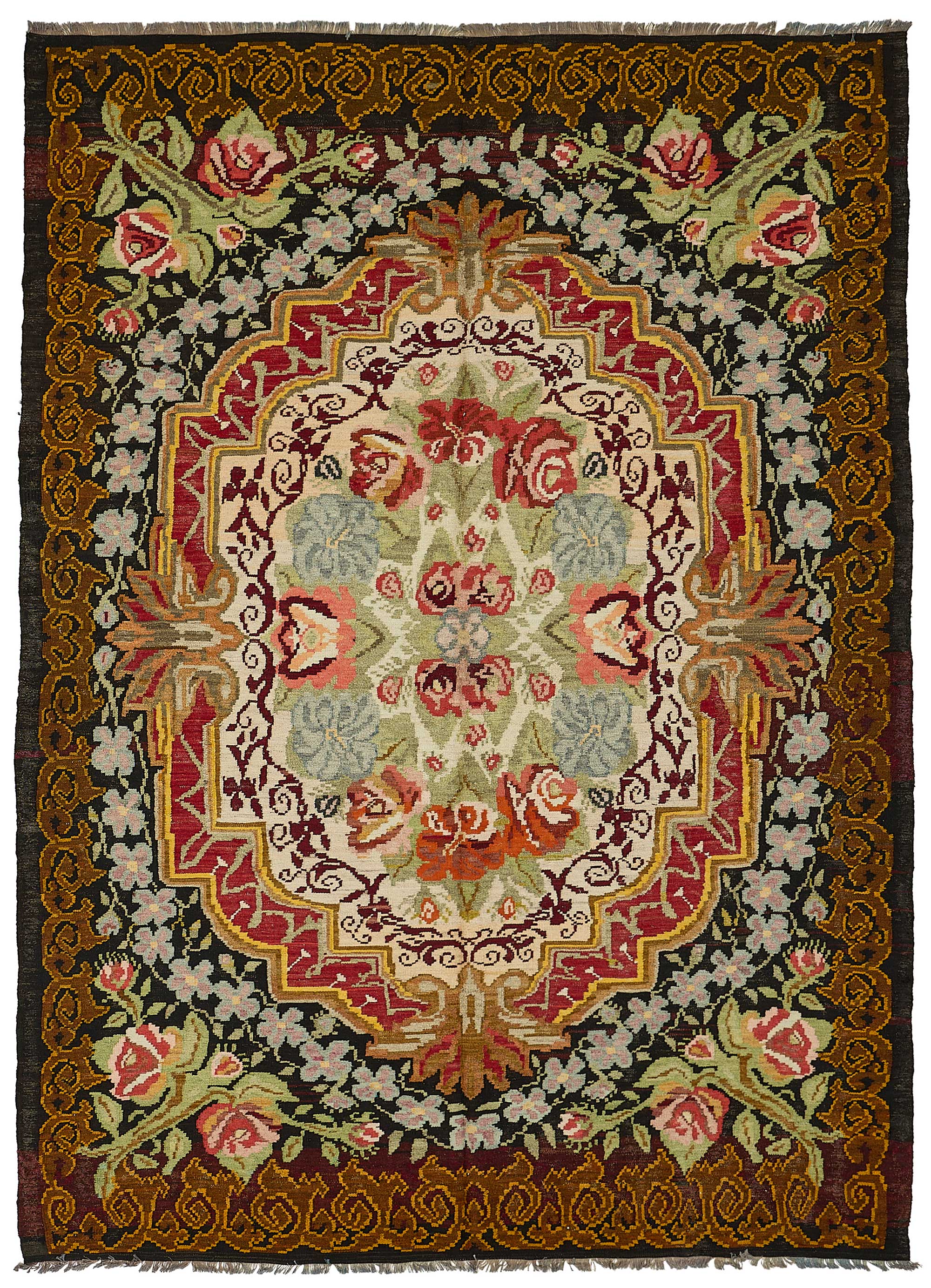 7x10 Black Vintage Moldovan Kilim Rug - 51305