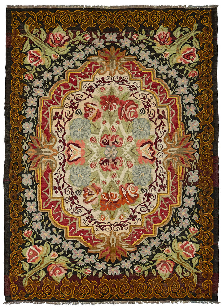 7x10 Black Vintage Moldovan Kilim Rug - 51305