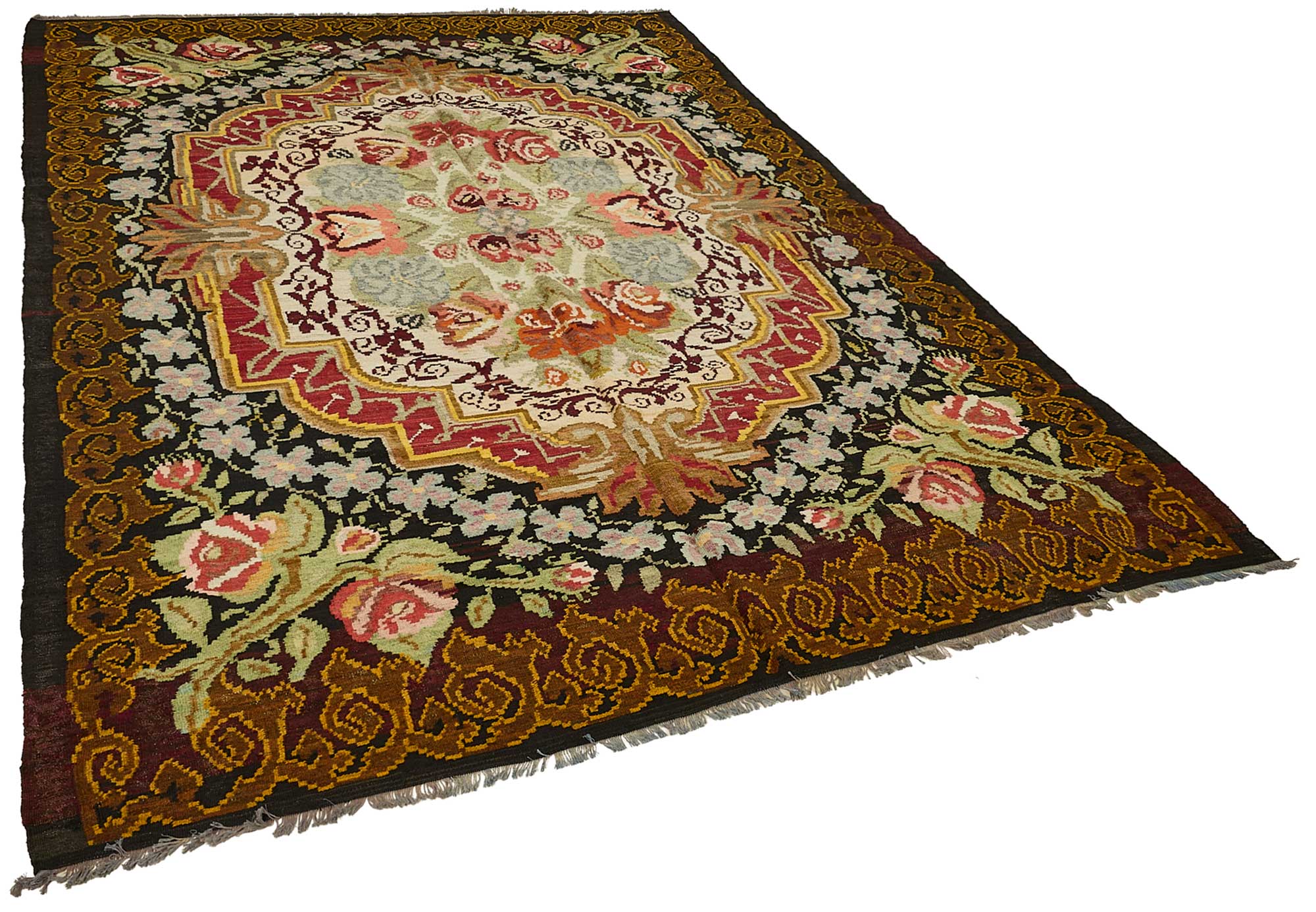 7x10 Black Vintage Moldovan Kilim Rug - 51305