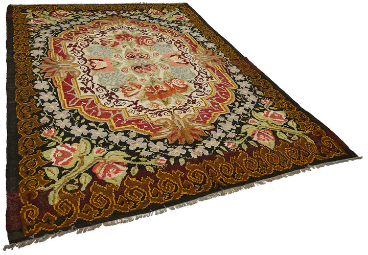 7x10 Black Vintage Moldovan Kilim Rug - 51305