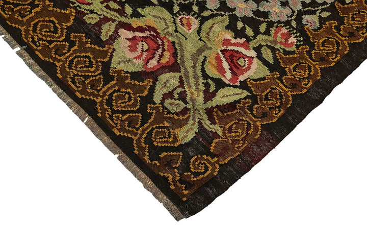7x10 Black Vintage Moldovan Kilim Rug - 51305